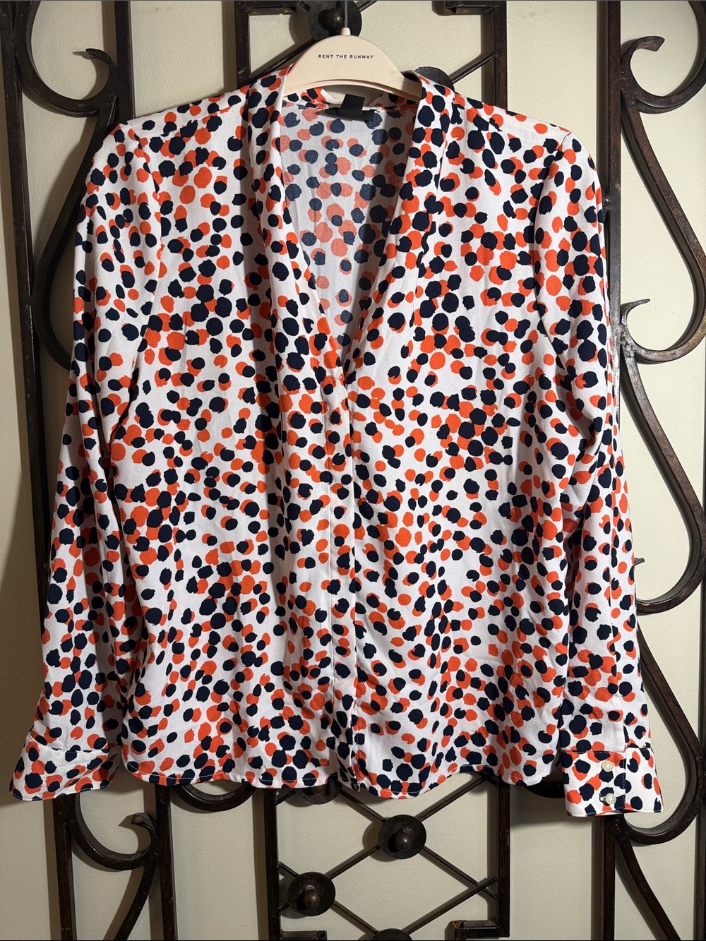 Halogen White Blouse with Orange & Navy Spot Print